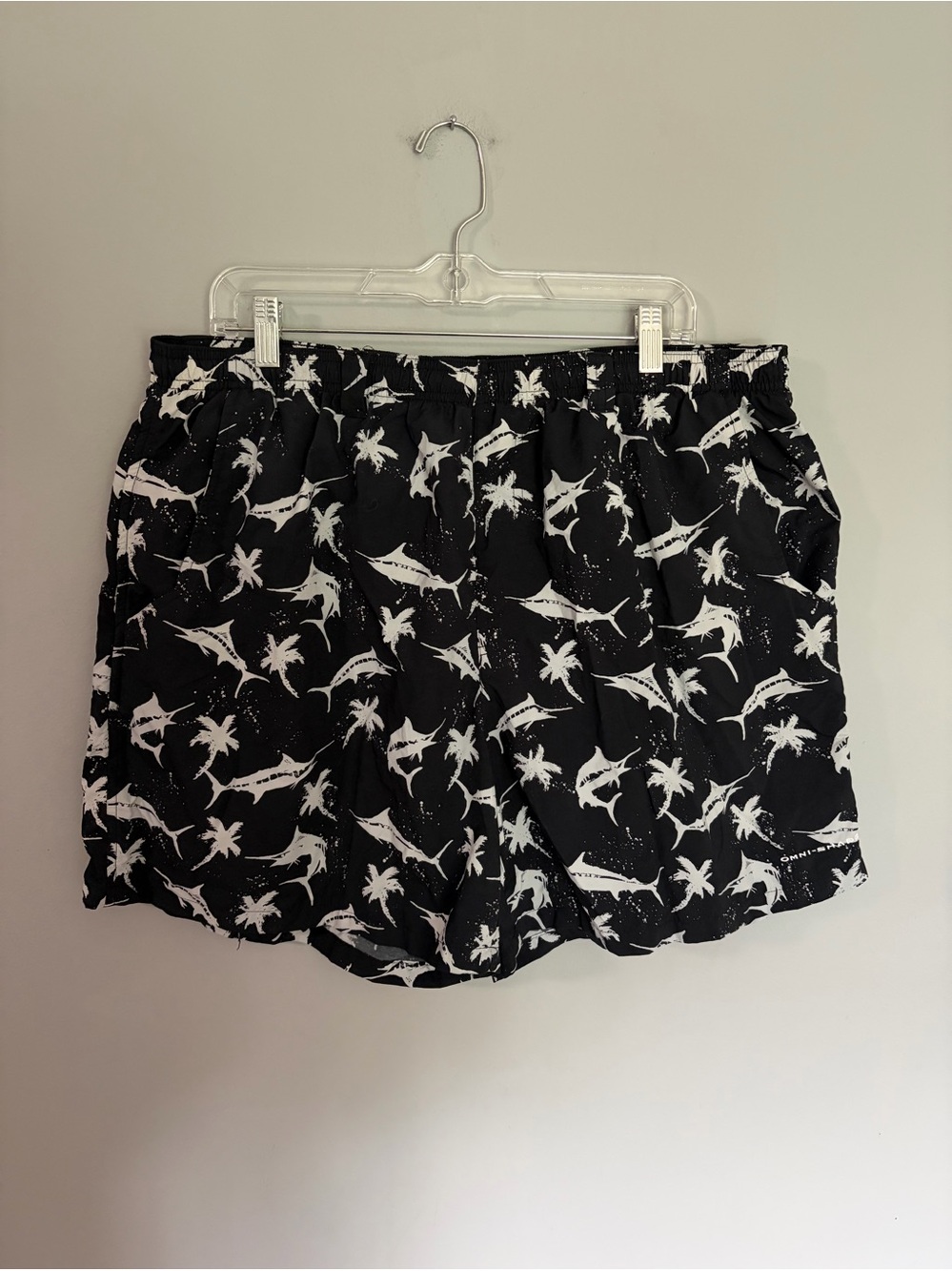 Columbia PFG Swim Trunks Mens XL Black White Swordfish Drawstring Shorts AOP